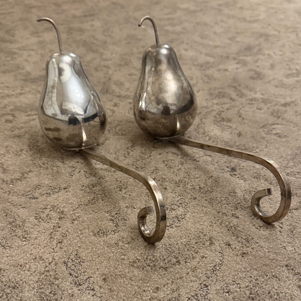 Vintage Chrome Pear Holiday Stocking Hooks from Pottery Barn